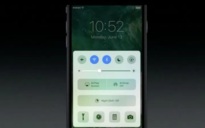 Improved notification access isn't the only thing going on from the lock screen. Apple's trademark Control Panel, accessed by swiping up from the base of the screen, has been rejigged too. Redesigned with a cleaner look and new Night Shift shortcut it's not alone either. Pull it up and swipe left and you'll be given an addition music control panel, album art and all, letting you skip tracks and and select new playlists at will. A further swipe left and you'll be presented with a panel dedicated to the smarthome controlling new Apple Home features. Photo: Apple