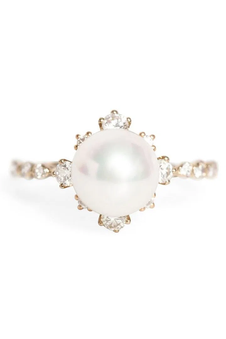 Known for its intricate and delicate designs, Cat Bird's pearl ring is the perfect choice for an understated fiance. Cat Bird Pearl Ring, S$5,388