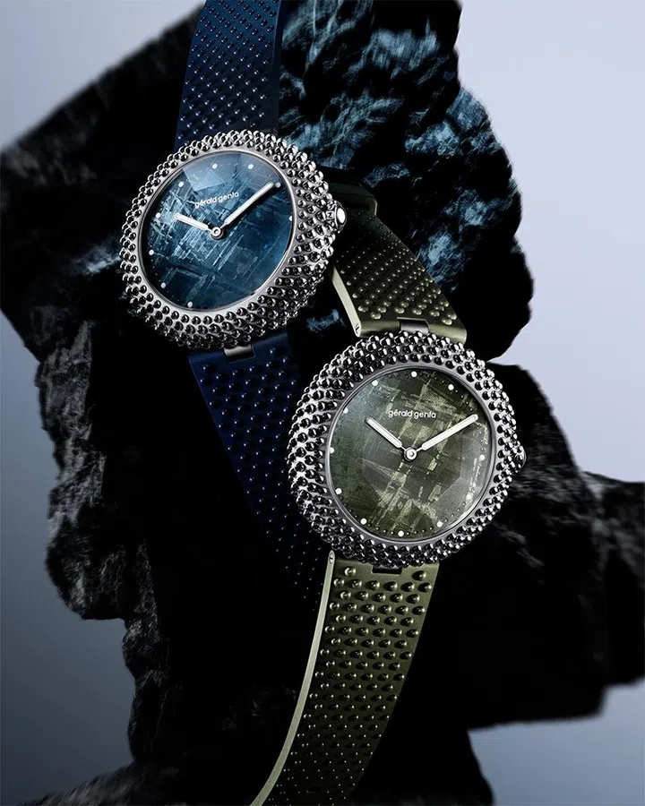 watch trends 2026 | meteorite watches gérald genta Gentissima Oursin 41 watches with blue and green meteorite dials