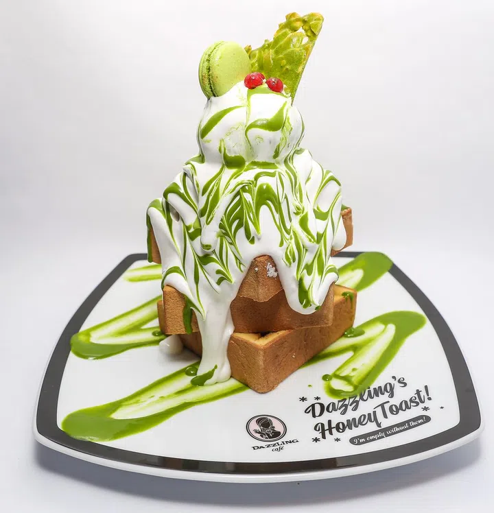 Honey toast with matcha and azuki beans 