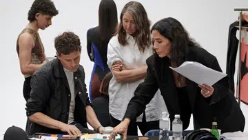 Casey Cadwallader with Ann-Sofie Johansson (in white shirt) in the studio.