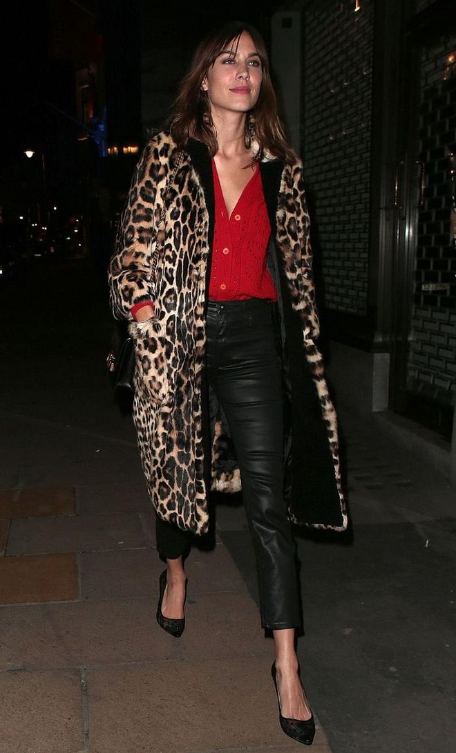 Getty
It is actually possible to make a cardigan work by night, as seen here on Alexa Chung - only a fine knit, slim-fitting cardi will do here. Tuck it into tailored trousers (or a leather style like Chung) for a pulled-together look. Photo: Getty 