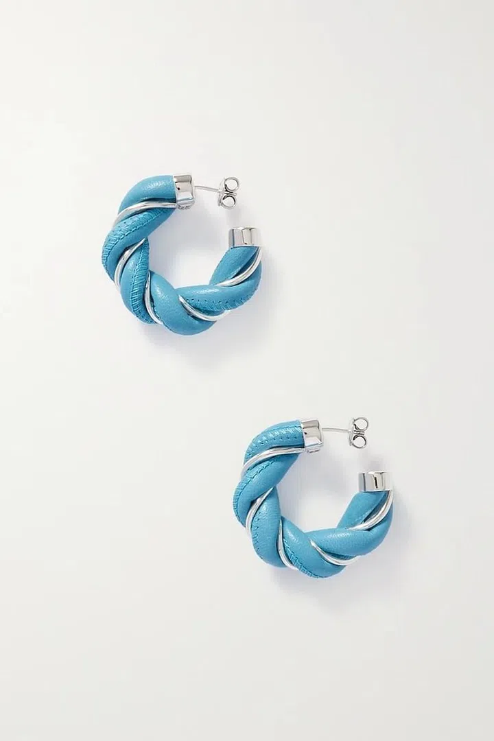 Silver And Leather Hoop Earrings, $720, Bottega Veneta at Net-a-Porter
