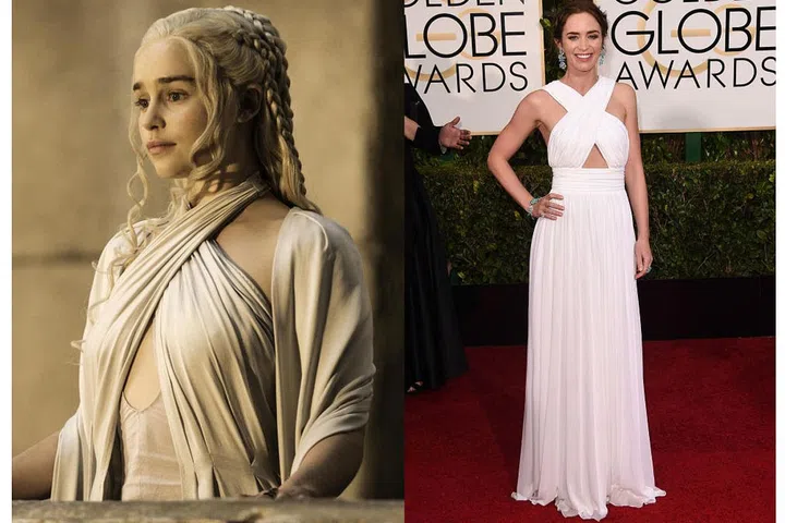 Daenerys Targaryen: Overlooking her kingdom in Meereen. Photo: HBO/Getty

Emily Blunt: In Michael Kors at the 2015 Golden Globes.
