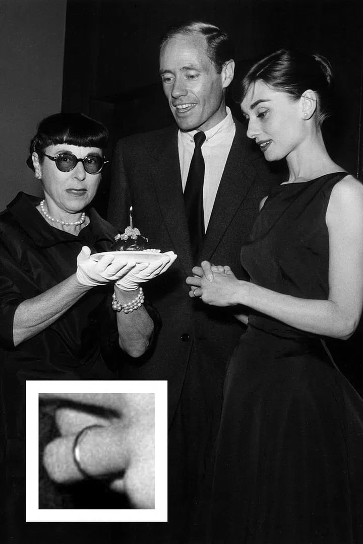 Mel Ferrer proposed to Hepburn with a set of three bands: a yellow gold band, a rose gold band, and a white gold band with diamonds.

Photo: Getty 