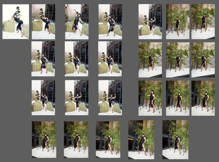 Lynn Ban in black Azzedine Alaia dress and sandals in an unpublished series of images from the special sitting with Harper’s BAZAAR Singapore