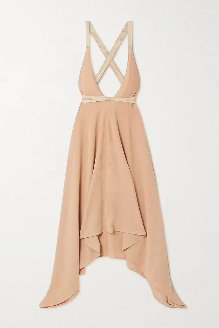 Abalkan Open-Back Leather-Trimmed Cotton-Gauze Maxi Dress, $510, Caravana at Net-a-Porter
