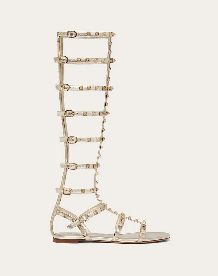 Rockstud Flat Metallic Nappa Sandal, $2,980, Valentino