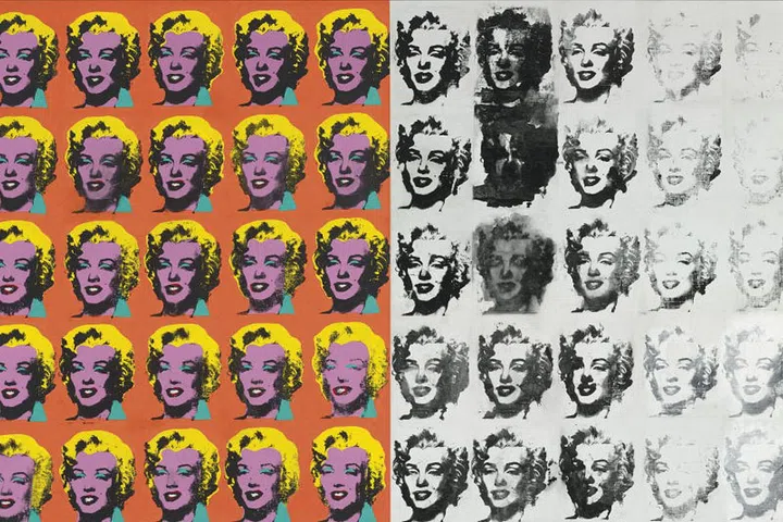 The works of Elaine Sturtevant (known by her surname) cause a double-take; what at first looks like a painting by Andy Warhol or Jasper Johns is actually her own work, appropriating the forms and techniques of the original to a disturbing degree of accuracy. Since 1964, Sturtevant has appropriated the work of her male contemporaries to question the hierarchy of gender, originality and authorship, as well as the structures of art and culture. In fact, Warhol even acquiesced to let Sturtevant use his screen-maker to produce the same Marilyn screen that he used in his own work. As Sturtevant recalls, when Warhol was asked the details of his process he would tell people to "ask Elaine." 
Pictured: Warhol Diptych, 1973, sold by Christie's in 2015 