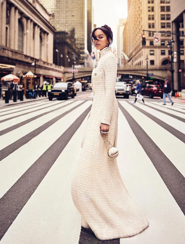 Coat; pedal pushers; brooch; minaudière, all from Chanel. (Photo: Andrew Arthur)