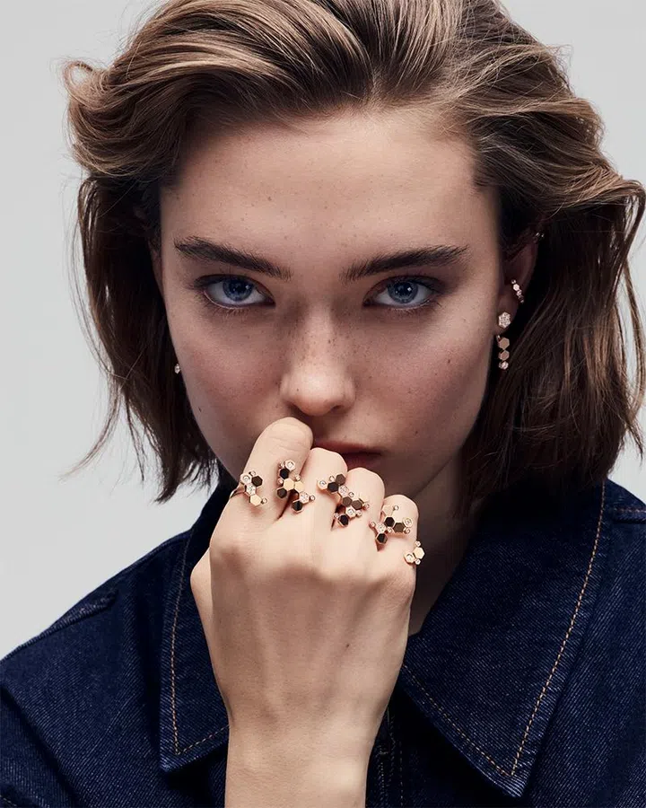 bee de chaumet 2026 novelties | model wearing the new rose gold