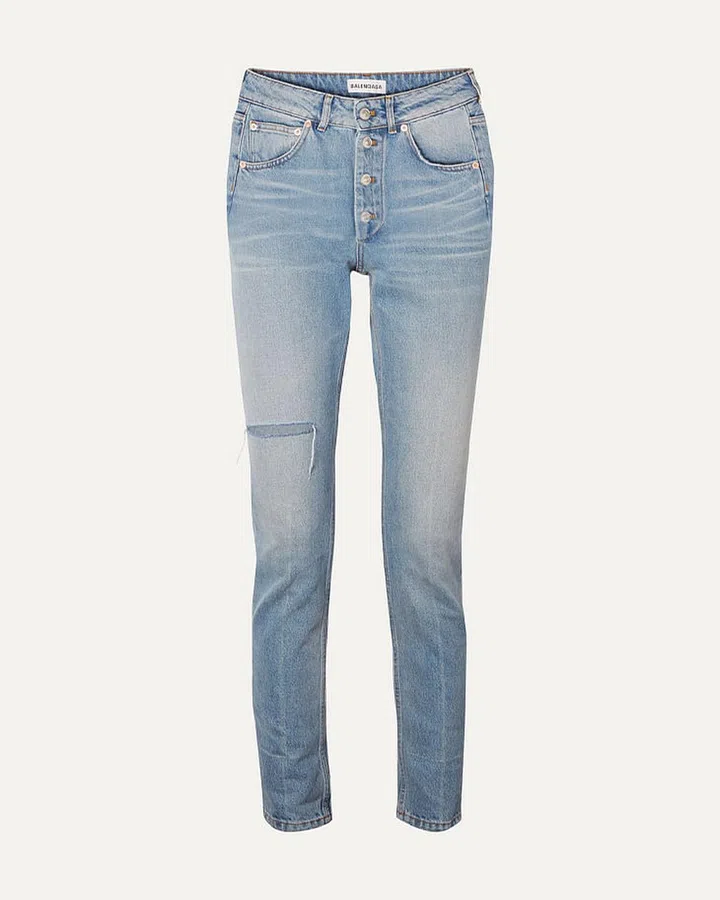 BALENCIAGA High-rise distressed slim-leg jeans