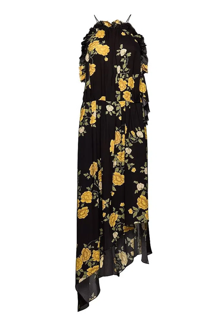 Backless, ruffled and colourful, Magda Butrym's floral dress is romantic yet not saccharine.