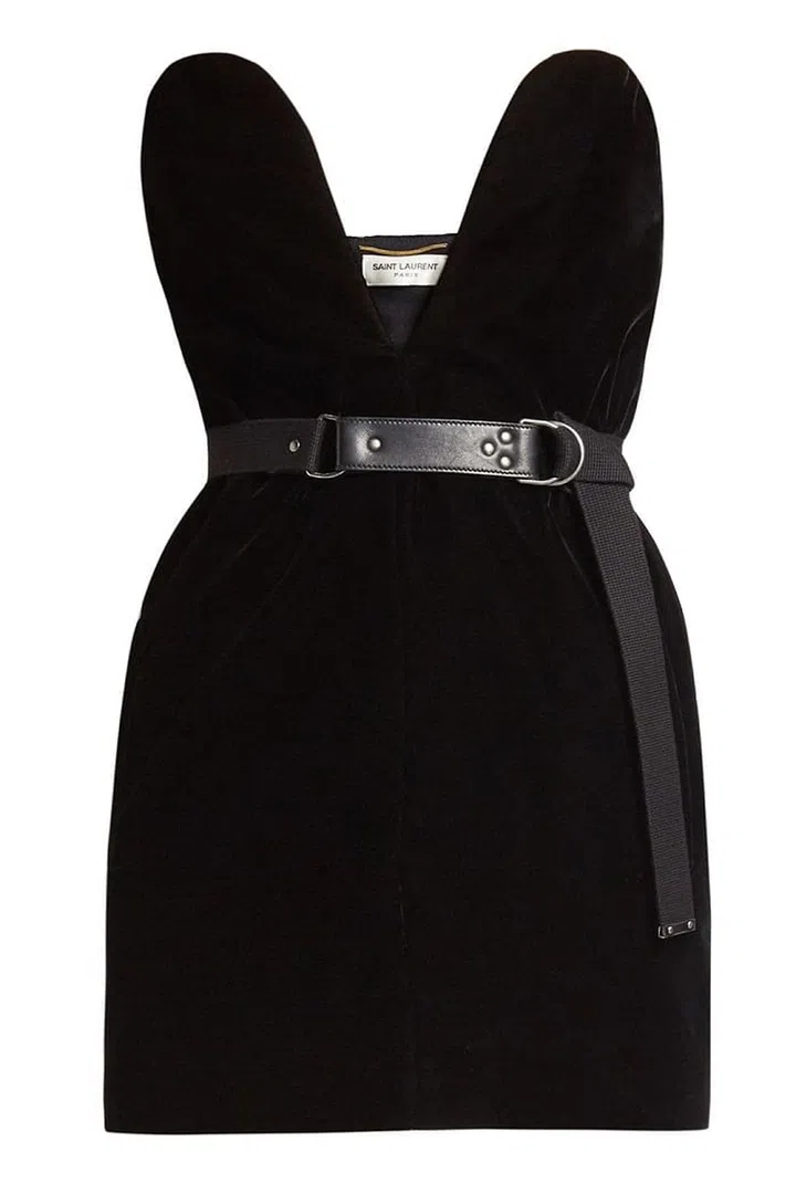 You couldn't fail to make a jaw-dropping entrance in this black mini-dress from Saint Laurent. Saint Laurent Velvet Dress, £1,710
