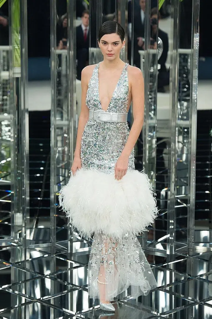 PARIS, FRANCE - JANUARY 24:  Model Kendall Jenner walks the runway during the Chanel  Spring Summer 2017 show as part of Paris Fashion Week on January 24, 2017 in Paris, France.  (Photo by Stephane Cardinale - Corbis/Corbis via Getty Images)
