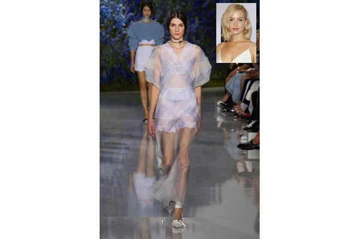 The Dior ambassador is sure to hit the red carpet in another Raf Simons creation, the sheer skirt would stand out amongst a sea of fishtail gowns ; Photo: Imaxtree/Getty