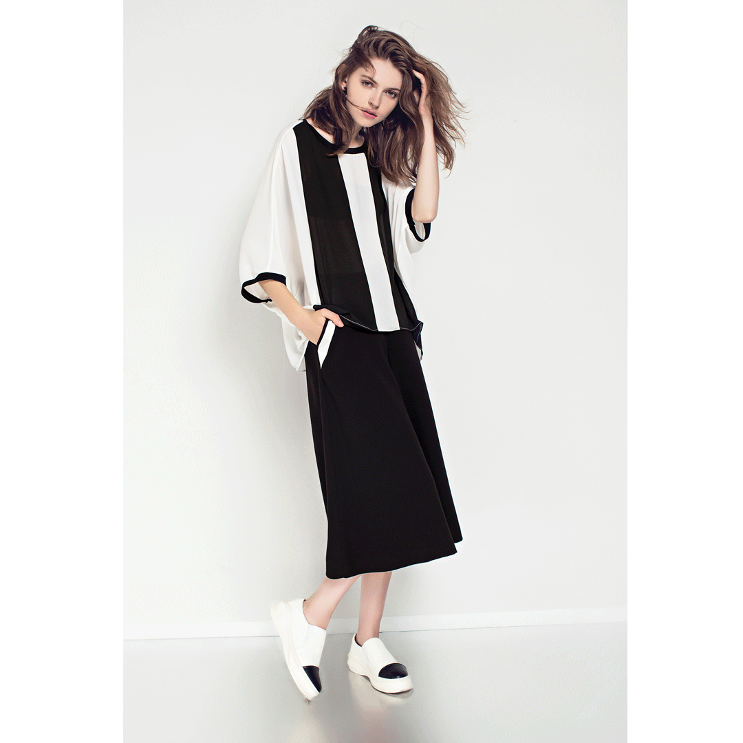 White silk blouse with black stripes, $209, Carattere