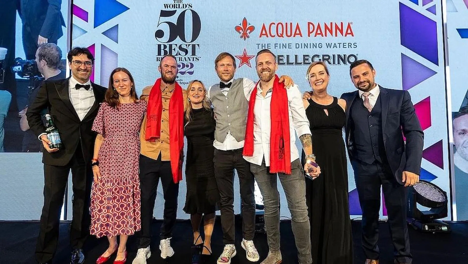 Chef Rasmus Kofoed, sommelier Søren Ledet and the team from Geranium in Copenhagen received the award for The World’s Best Restaurant. (Photo: The World's 50 Best Restaurant)

