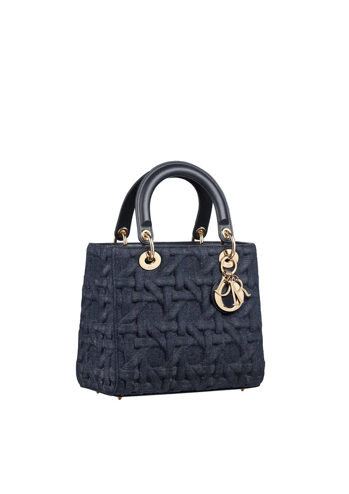 medium lady dior bag in graphic cannage denim princess diana bag