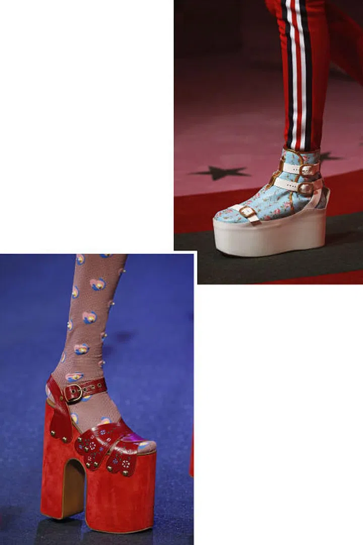Reach new heights in towering platforms that designers such as Marc Jacobs and Gucci's Alessandro Michele sent stomping down the spring runways.