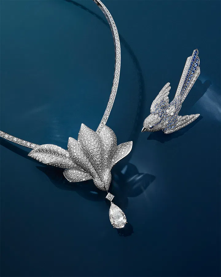 Chaumet’s Jewels by Nature magnolia grandiflora necklace bird brooch