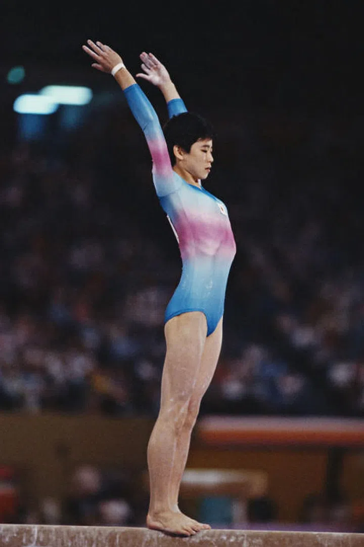 Noriko Mochizuki of Japan on the women's balance beam at the games in Los Angeles. Photo: Getty
