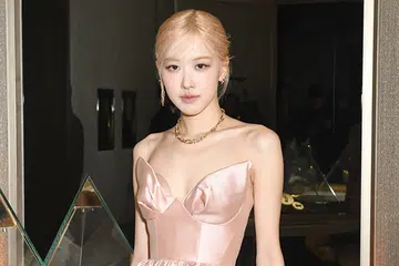 Rose wearing pink dress tiffany titan by pharrell williams jewellery event new york