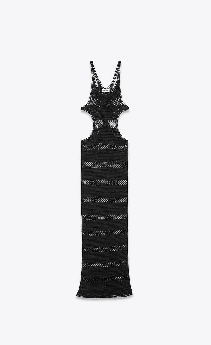 Long Cut-Out Dress In Striped Crochet, $2,520, Saint Laurent