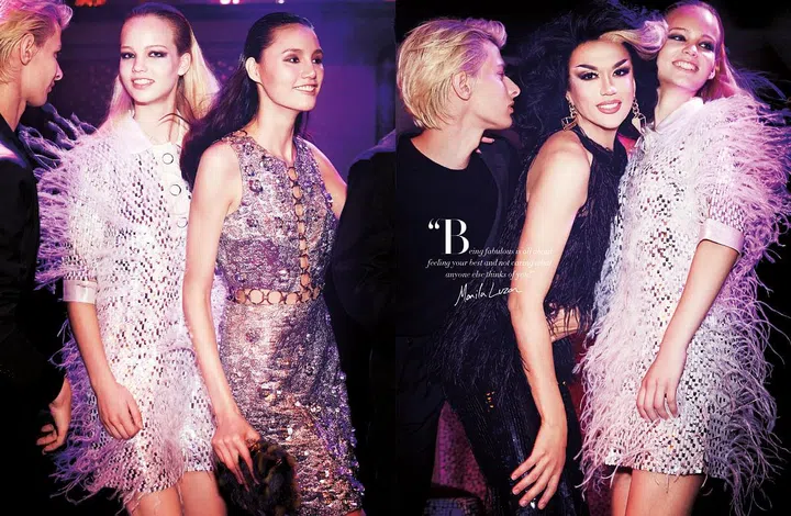 Manila Luzon (second right) wears top; pants, Michael Kors Collection. Earrings, Luzon’s own. From left: Blazer; sweater; pants, Michael Kors Collection. Dress, Michael Kors Collection. Dress, Michael Kors Collection. Clutch, Jimmy Choo