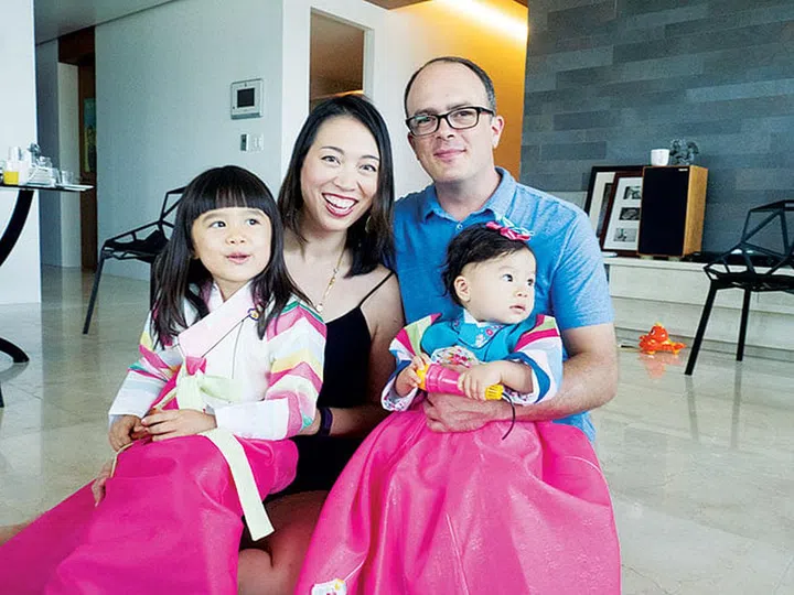 Elise with her husband, Matt, and kids, Eva and Isabel.