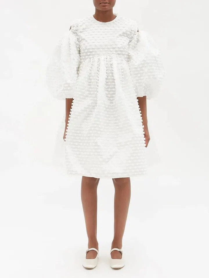 Janessa Puff-Sleeve Fil-Coupé Dress, $2,613, Cecilie Bahnsen at Matchesfashion
