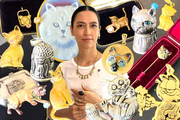Jennifer Banse of Eye of the Cat Jewellery poses with vintage cat jewellery