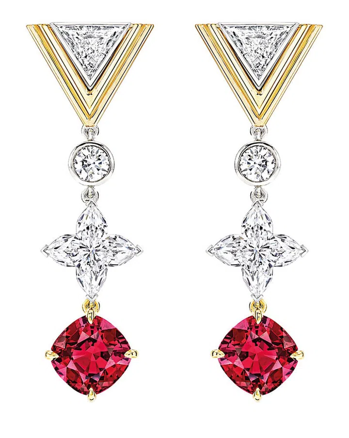 Platinum, gold, ruby and diamond Louis Vuitton Spirit – Destiny earrings, Louis Vuitton