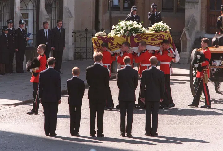 Prince Harry, together with his brother, his father, his grandfather, Prince Philip, and his uncle, Charles Spencer, walked behind his mother's casket as part of the funeral procession.