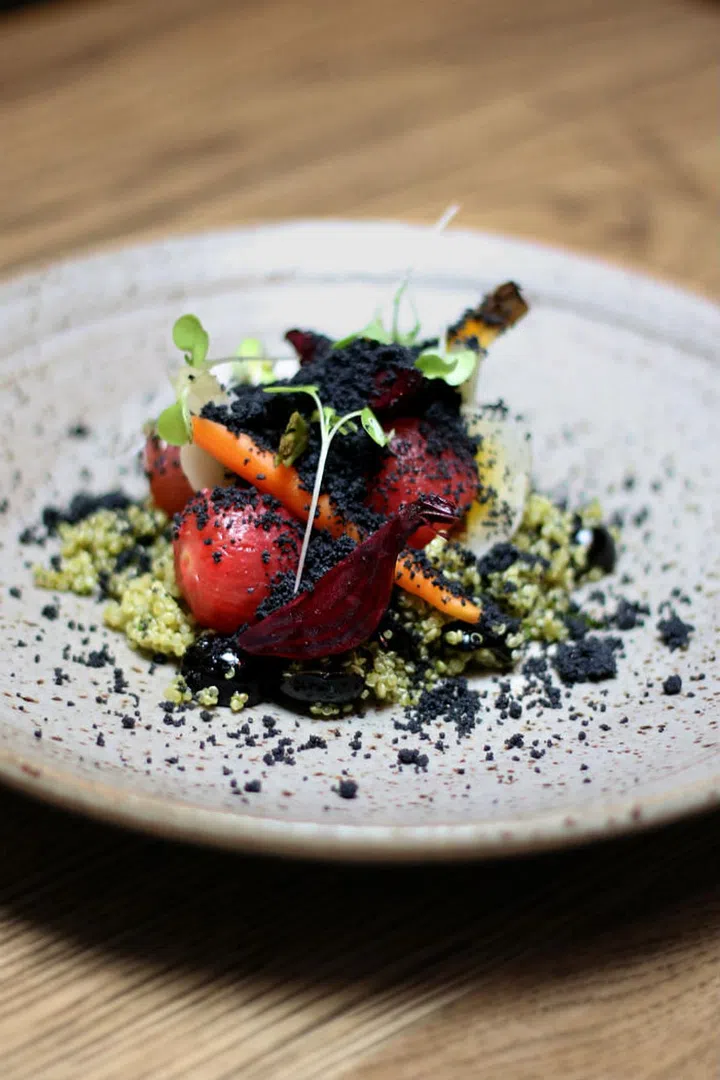 Fermented root vegetables e.g. carrot,
turnip, golden and purple beets paired
with quinoa, garlic soil and garden herbs

Photo: Courtesy of Open Door Policy