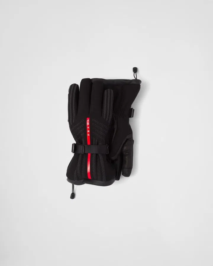 Prada GORE-TEX knit leather black gloves winter ski essentials