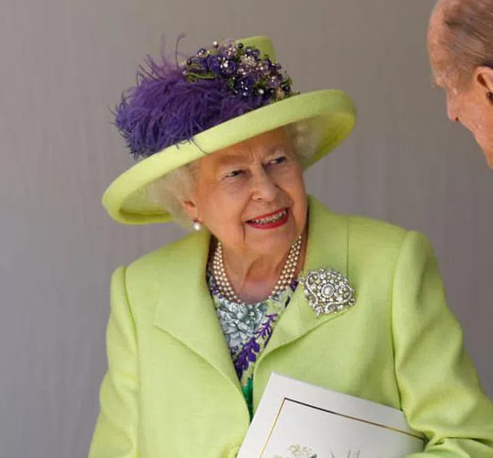 Wearing a custom design by Angela Kelly. Photo: Getty