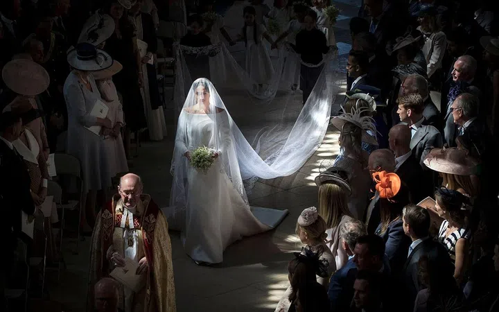 Meghan Markle walks down the aisle in St George's Chapel, Windsor Castle