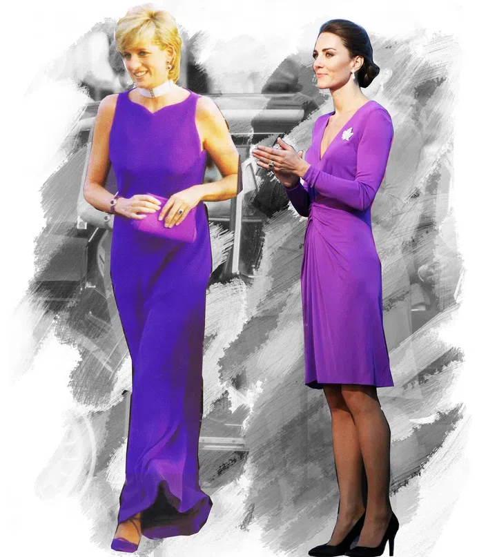 Diana in Versace at a dinner at the Field Museum Of Natural History in Chicago in June 1996; Kate celebrates National Canada Day in an Issa dress during the Royal Tour of North America in July 2011.