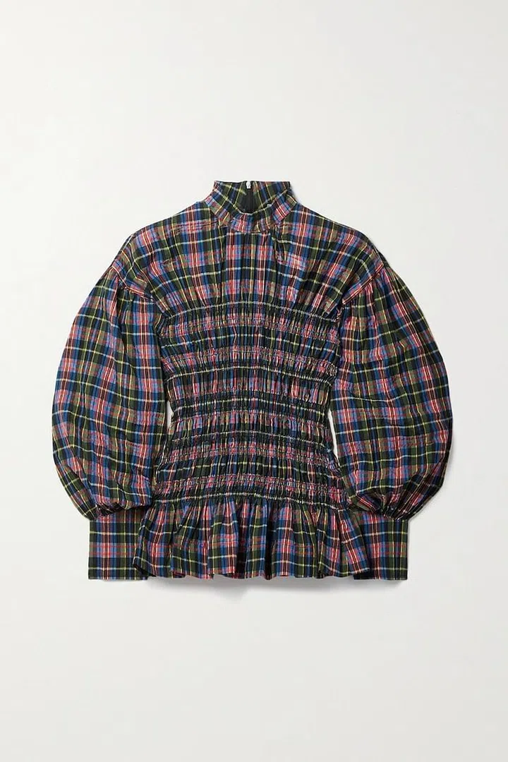 Shirred Checked Organic Cotton-Blend Seersucker Blouse, $287, Gianni at Net-a-Porter