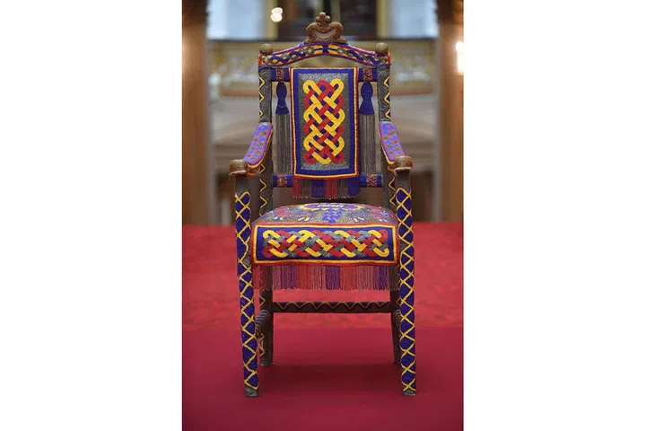 This throne is one of a pair presented to The Queen by the Yoruba people of Nigeria in 1956. As beadwork and royalty are closely associated in Yoruba culture, large quantities are considered a sign of wealth and status, according to the royal collection's site. Photo: Getty