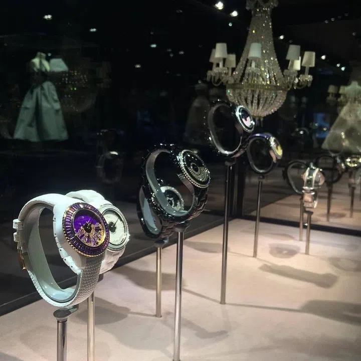 Presentation is key at Dior with gleaming showcases containing mini-chandeliers