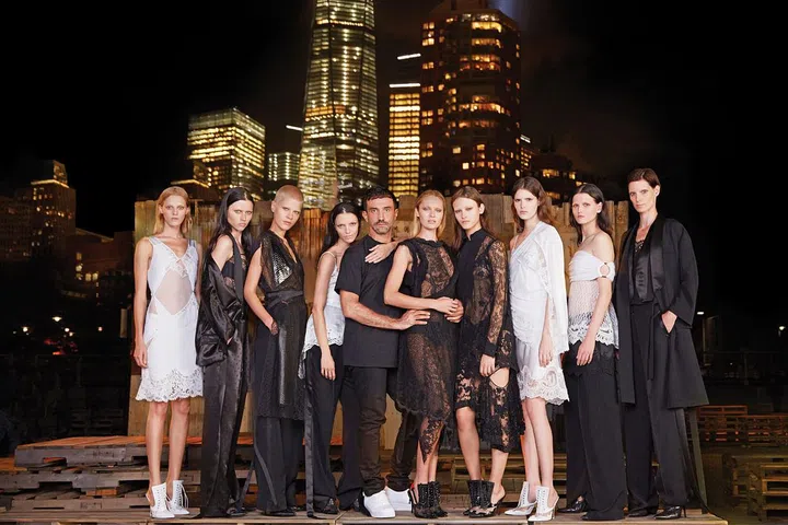 Tisci and his flock of dark goddesses after the show, photographed 
by Alfredo Piola 