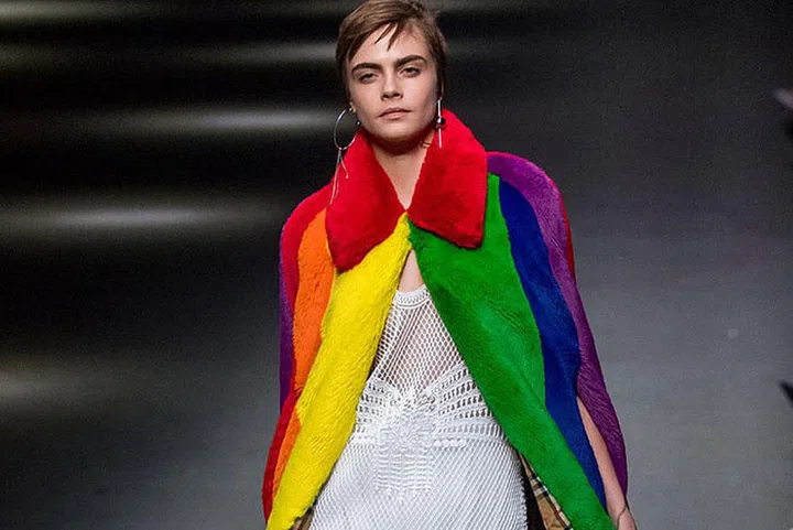 Pictured: Cara Delevingne in the Burberry spring/summer 2018 show (note, she is wearing faux-fur)

Photo: Getty