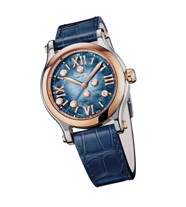 Steel, ethical rose gold and diamond Happy Sport watch, $15,700. Photo: Chopard