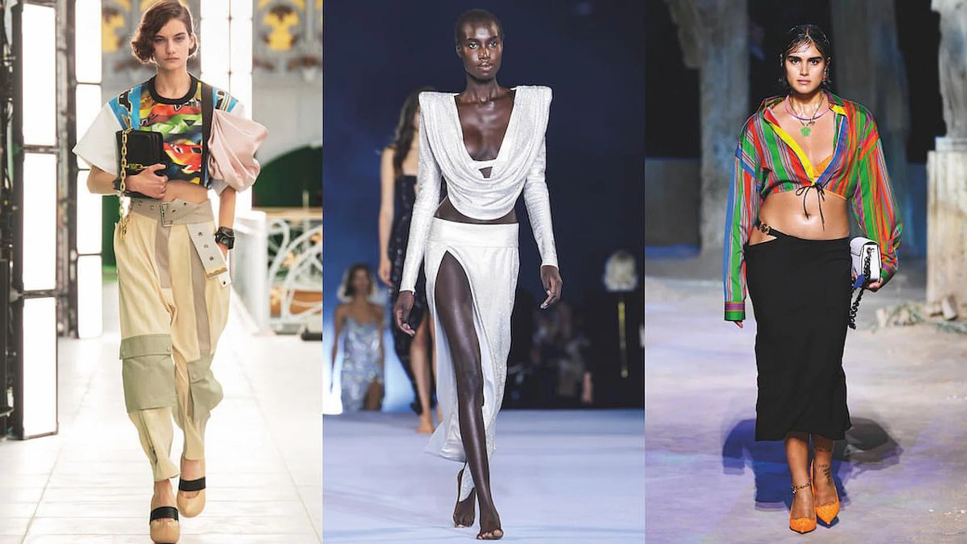 From left: Louis Vuitton, Balmain and Versace
