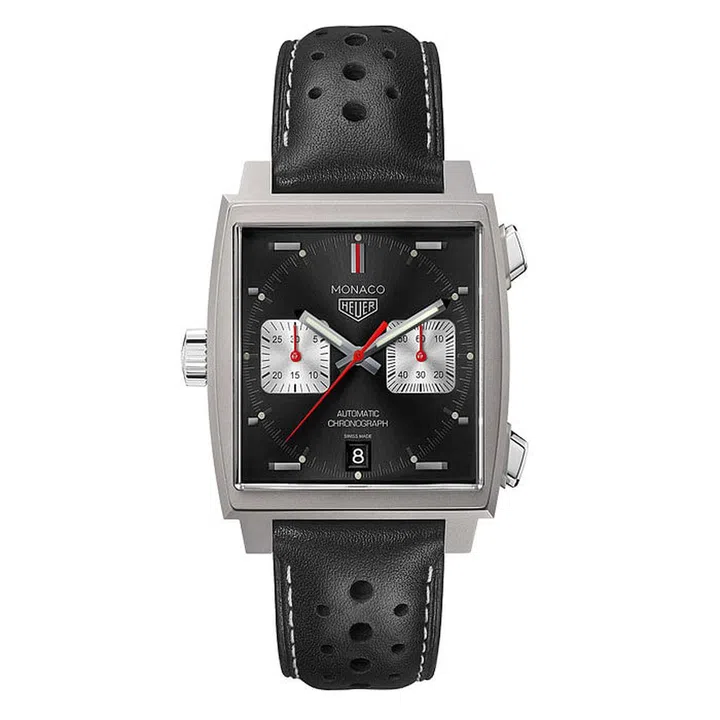 This new limited edition of the iconic timepiece includes a sandblasted stainless steel case and charcoal-coloured sunray dial accented with bold red on the hands and 12 o’clock marker.
