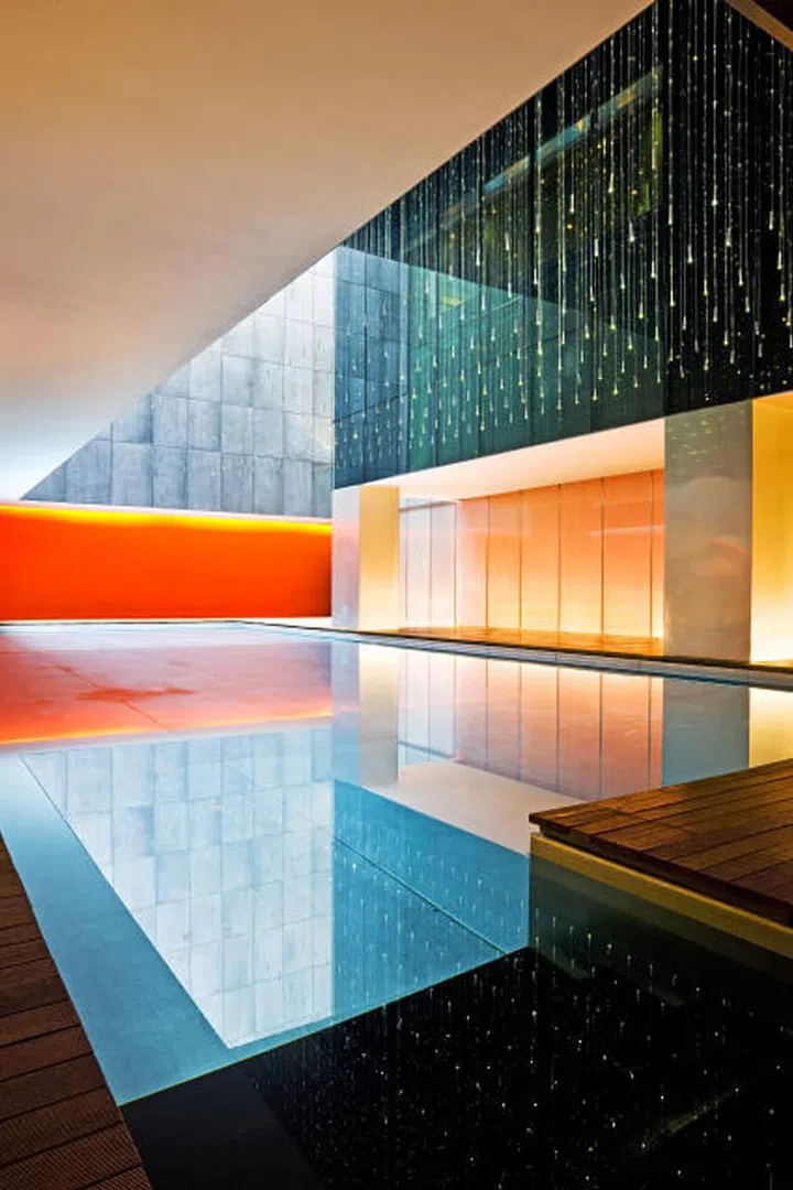 Designed by famed Japanese architect Kengo Kuma, the stainless steel indoor swimming pool at the Opposite House glows under a galaxy of tiny lights strung from the ceiling. "Our stainless steel swimming pool offers a tranquil escape," says general manager Mark Passmore. "The burnished metal walls reflect light dramatically while the glass ceiling allows natural light to cascade softly."