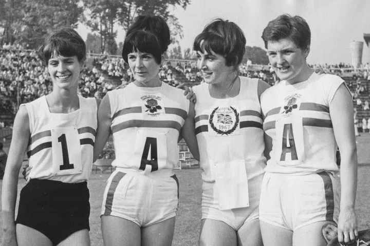 The British women's relay team during training for the Olympic games in Mexico. Photo: Getty
