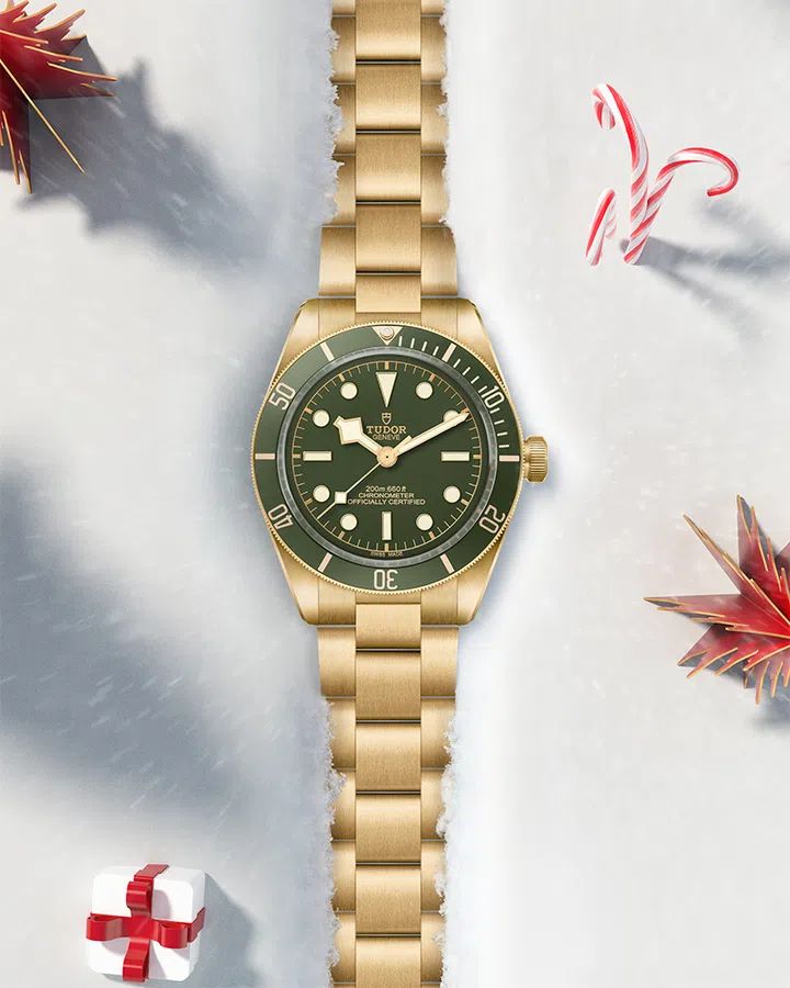 tudor black bay yellow gold green dial